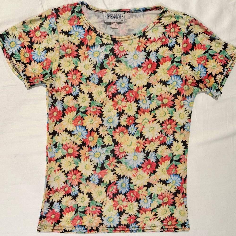 Vintage Y2K FCNY New York Women S Shirt Flower Yellow 90s Silky Whimsy Fairy EUC - Picture 6 of 14